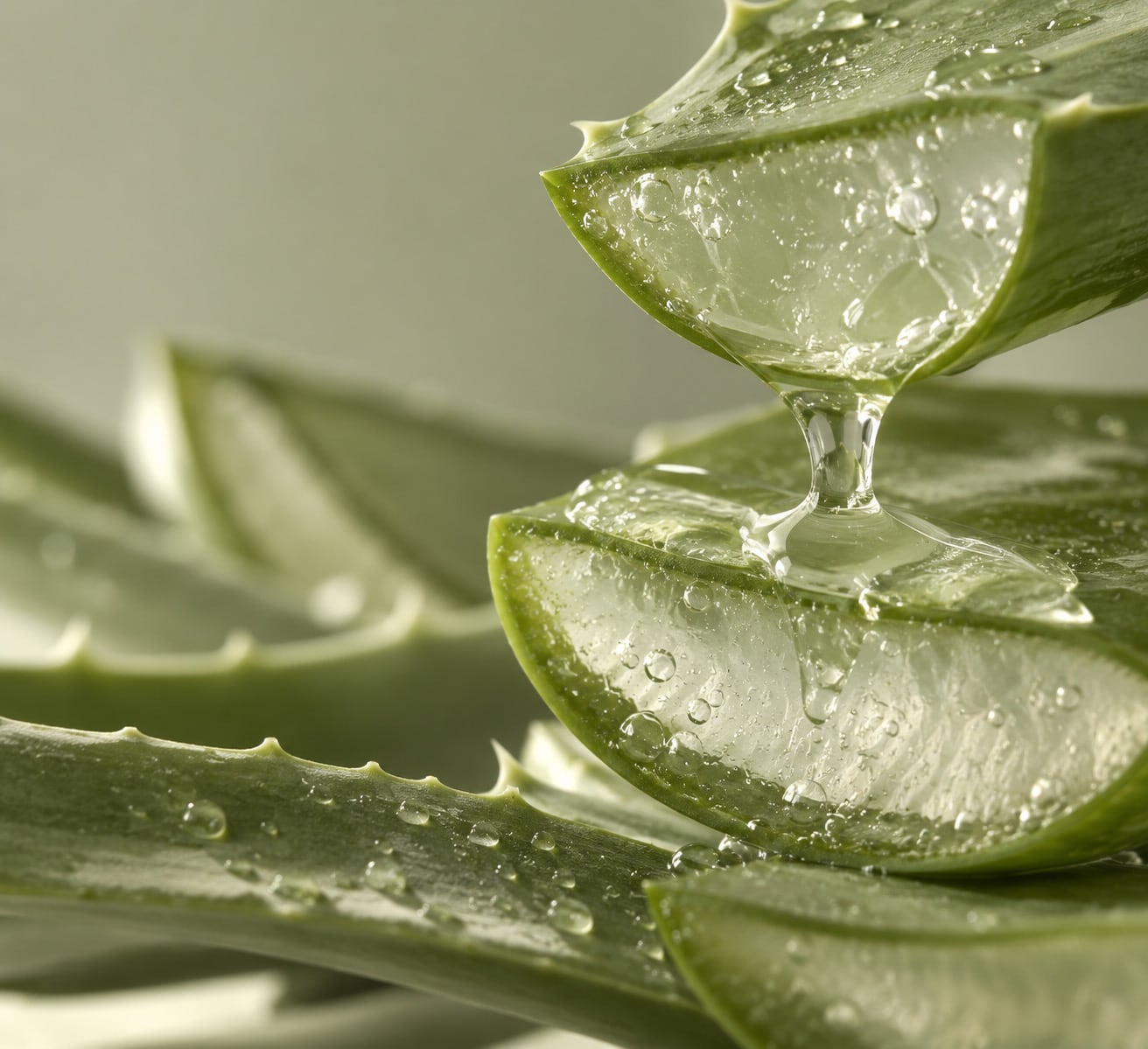 Cut aloe leaves with water on them